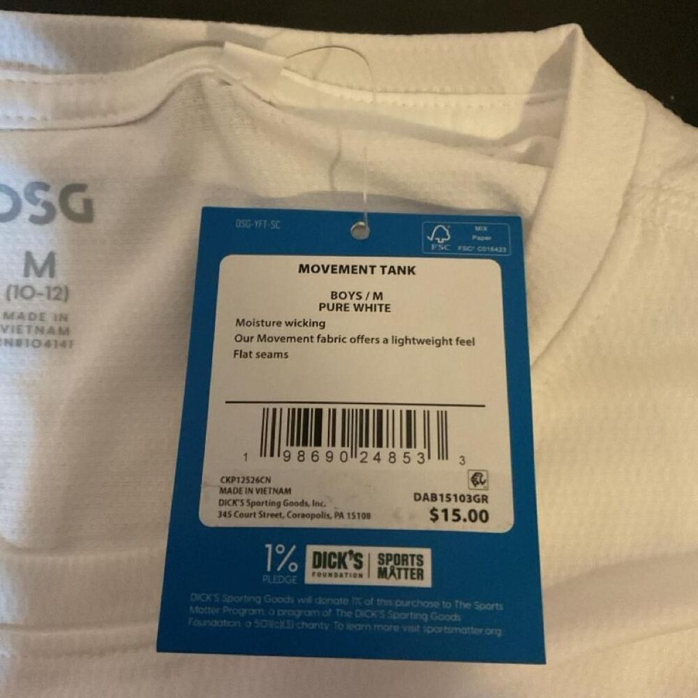 DSG Kids White Soccer Classic Procup Tank Top M - Picture 4 of 6